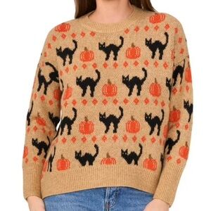 NWT VINCE CAMUTO Black Cat & Orange Pumpkin Long Sleeve Sweater Size XX-Large